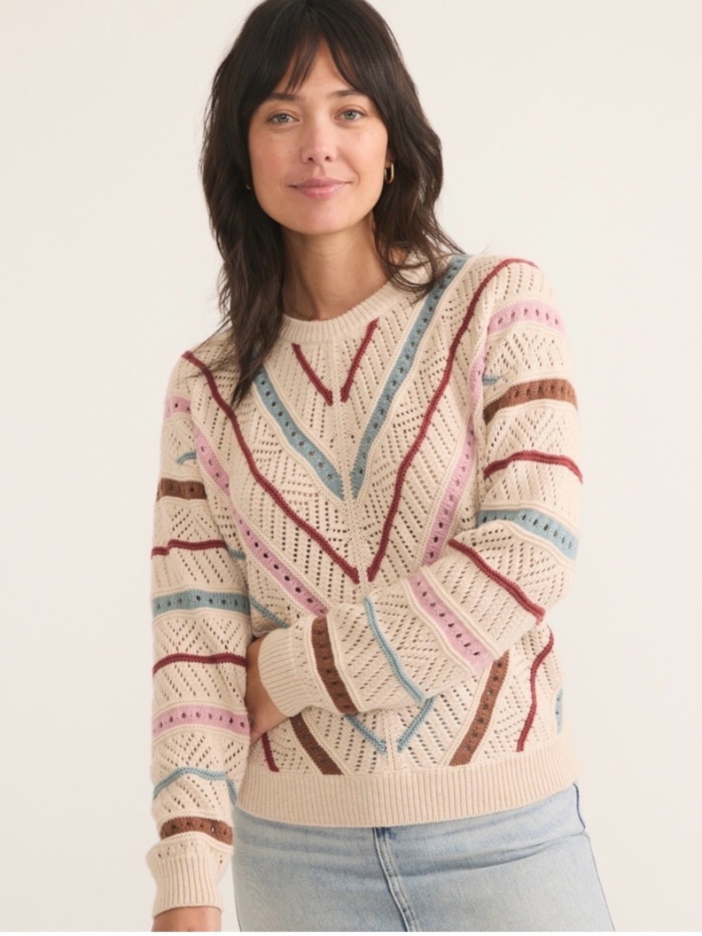 Marine Layer Brooke Chevron Stripe Open Stitch Sweater XL - Picture 16 of 16